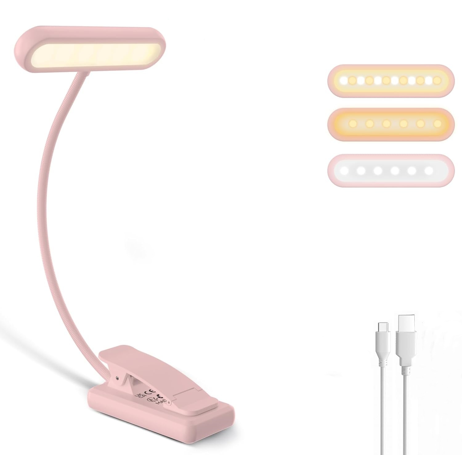 Desk Setup Lamp - 読書用ランプ ブッククランプ ブラック/ホワイト/ピンク USB充電式バッテリー 600mAh フレキシブルグースネック