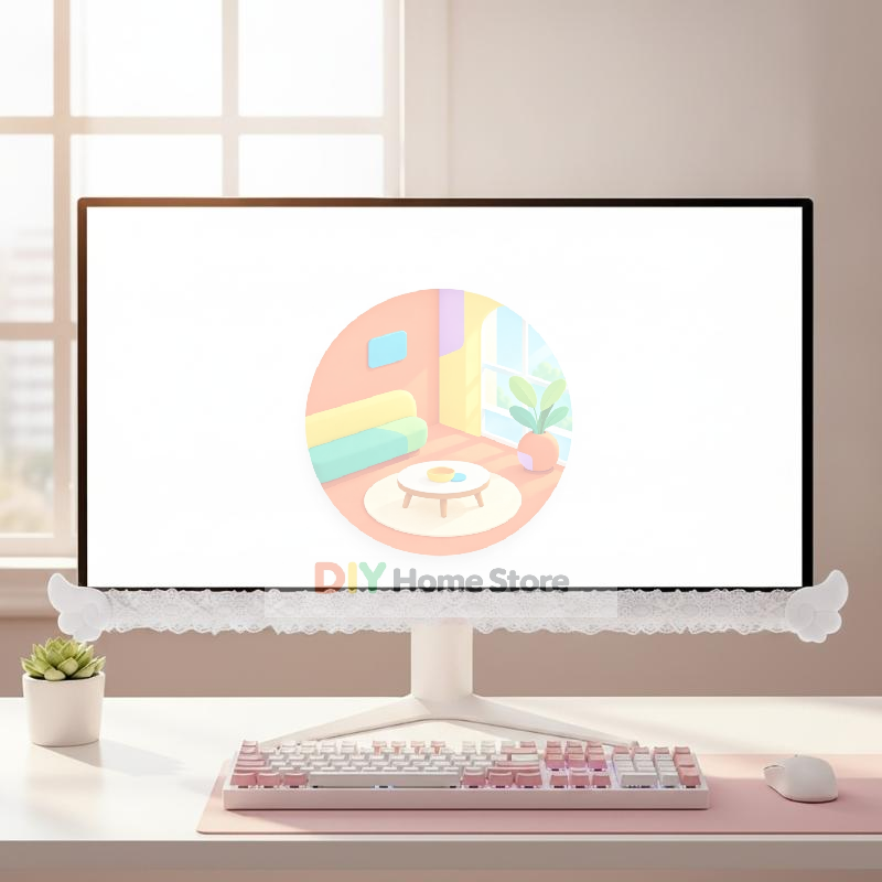 Setup Desk Monitor - ふわふわの天使の羽根が付いた、カラフルなレースモニター装飾。おしゃれなデザインで、パソコンの画面を飾り、ご自宅、オフィス、デスク周りを華やかに演出します。