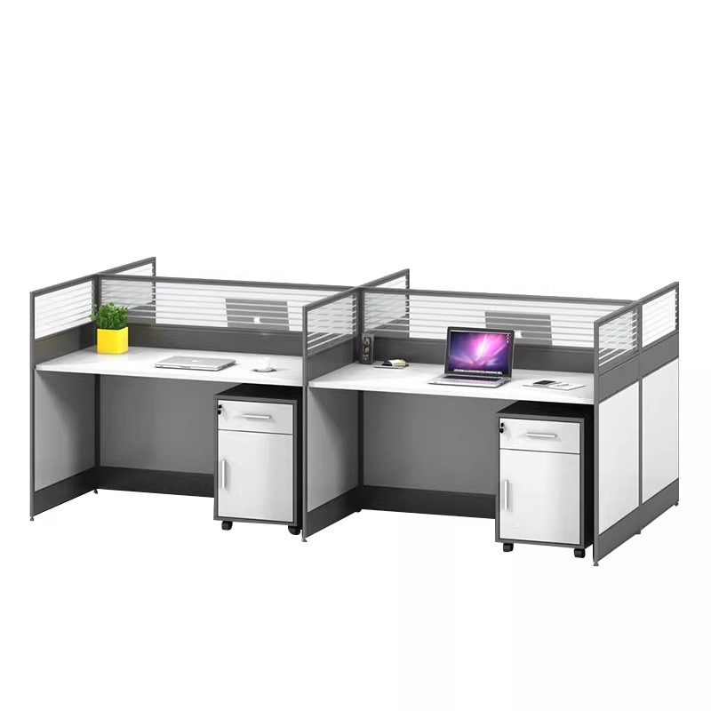 Desk Setup L Shaped - 白いオフィスデスク（2人、4人、6人用）ドライキングテンコーナーL字型キュービクルパーティションワークステーションセットアップ