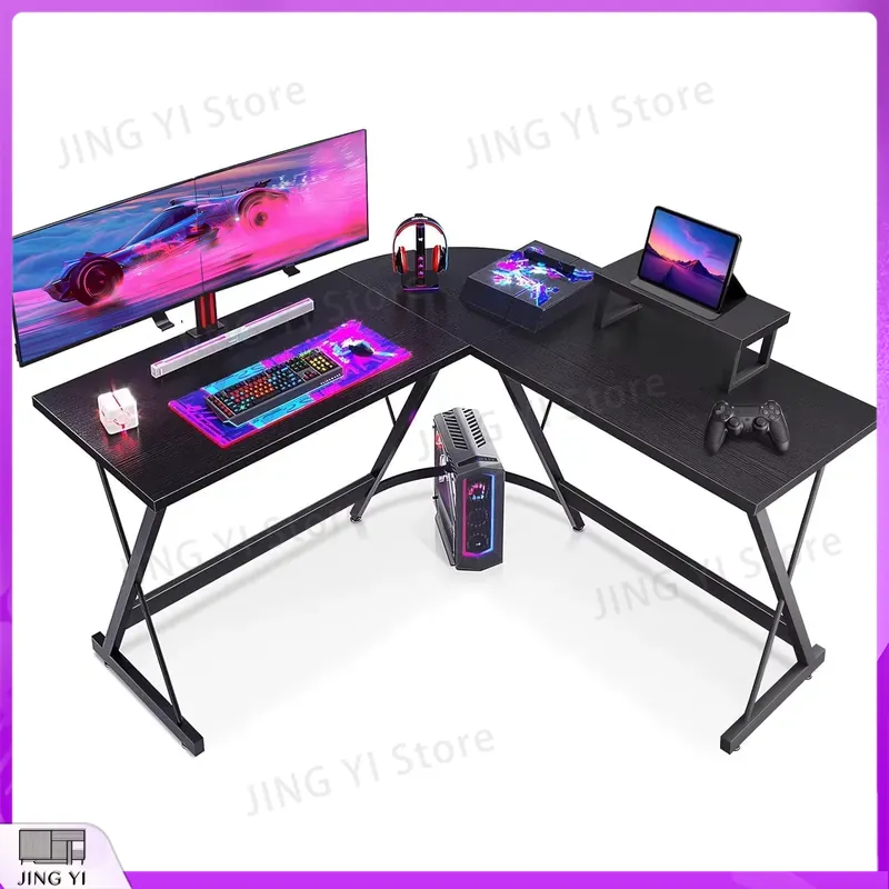 Desk Setup L Shaped - L字型ゲーミングデスク モニタースタンド付き 127x127x75 cm ゲームセットアップ用コンピューターデスク コーナーデスク