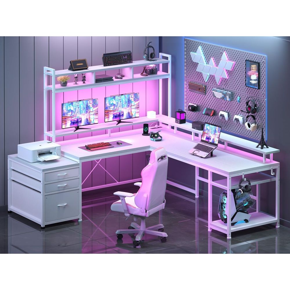 104インチL字型デスク、2人用ホームオフィス向け、4つのサ - Desk Setup L Shaped のレビューと価格