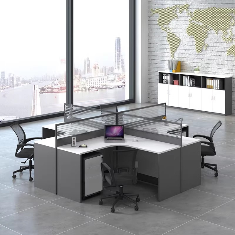 白いオフィスデスク（2人、4人、6人用）ドライキングテンコー - Desk Setup L Shaped のレビューと価格