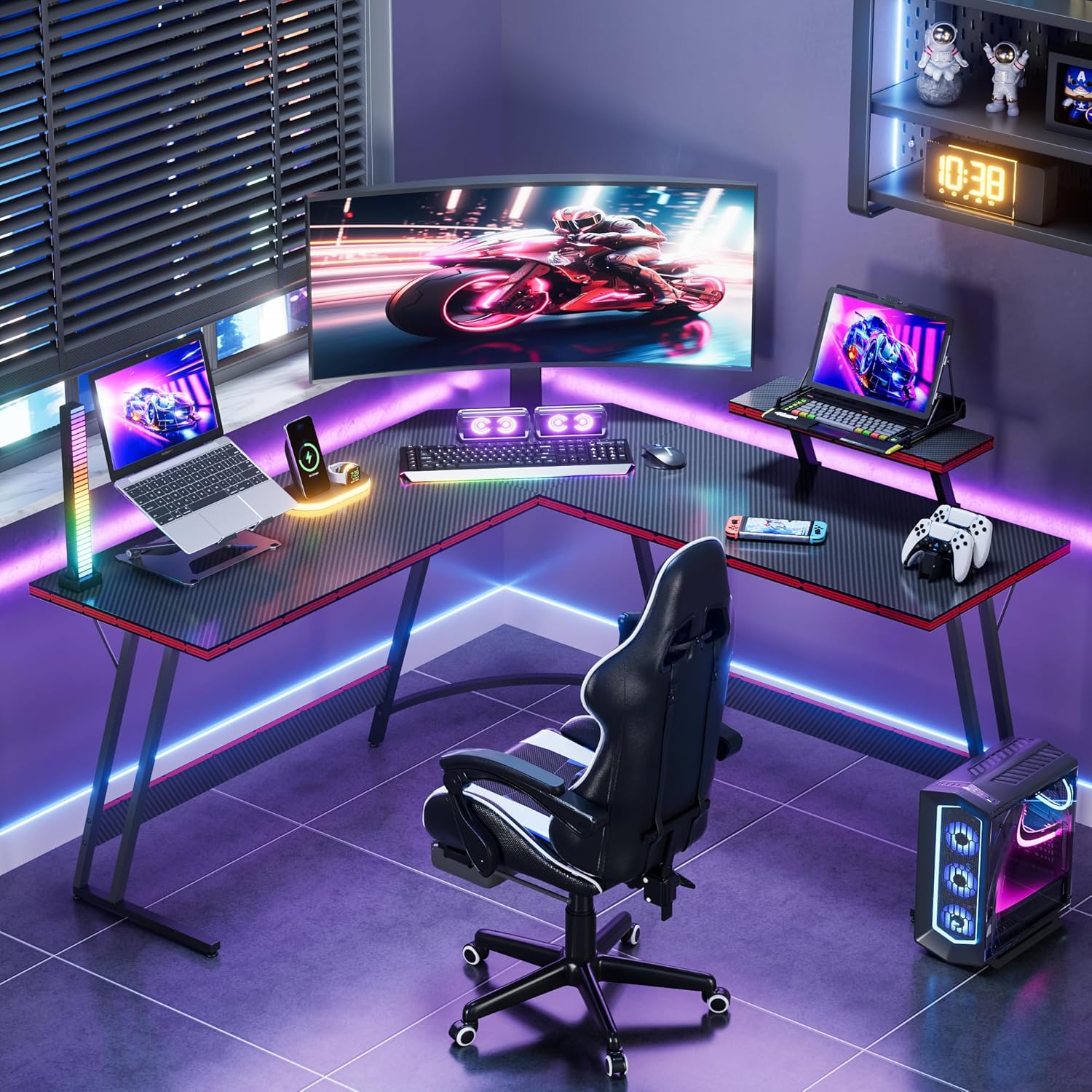 L字型調整可能なゲーミングデスク、合金鋼製ベース付き、大型モ - Desk Setup L Shaped のレビューと価格