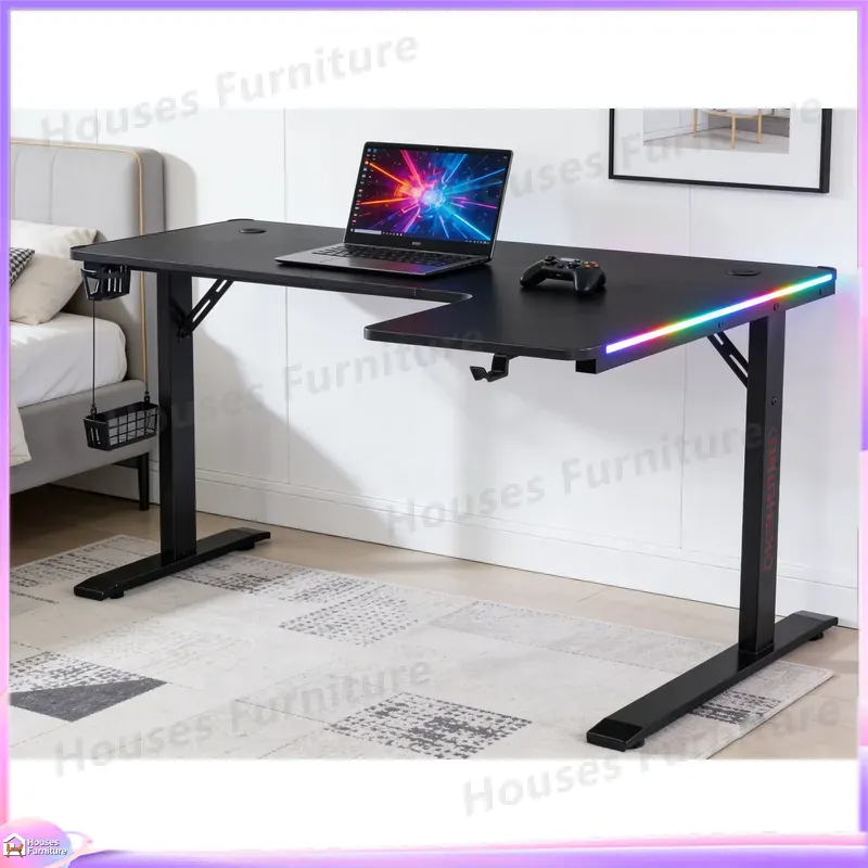 大型160cmゲーミングデスク LEDライト付き 人間工学に - Desk Setup L Shaped のレビューと価格